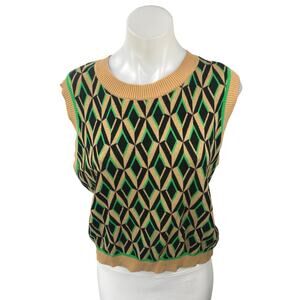 Costes Retro Jacquared Spencer Multicolor Sleeveless Sweater Vest Tank Top XXL